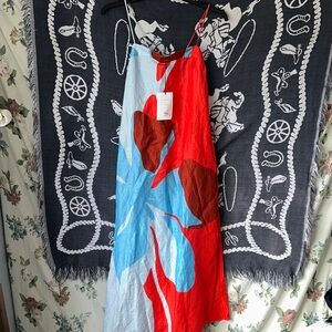 Vibrant Red and Blue Women's Midi Dress